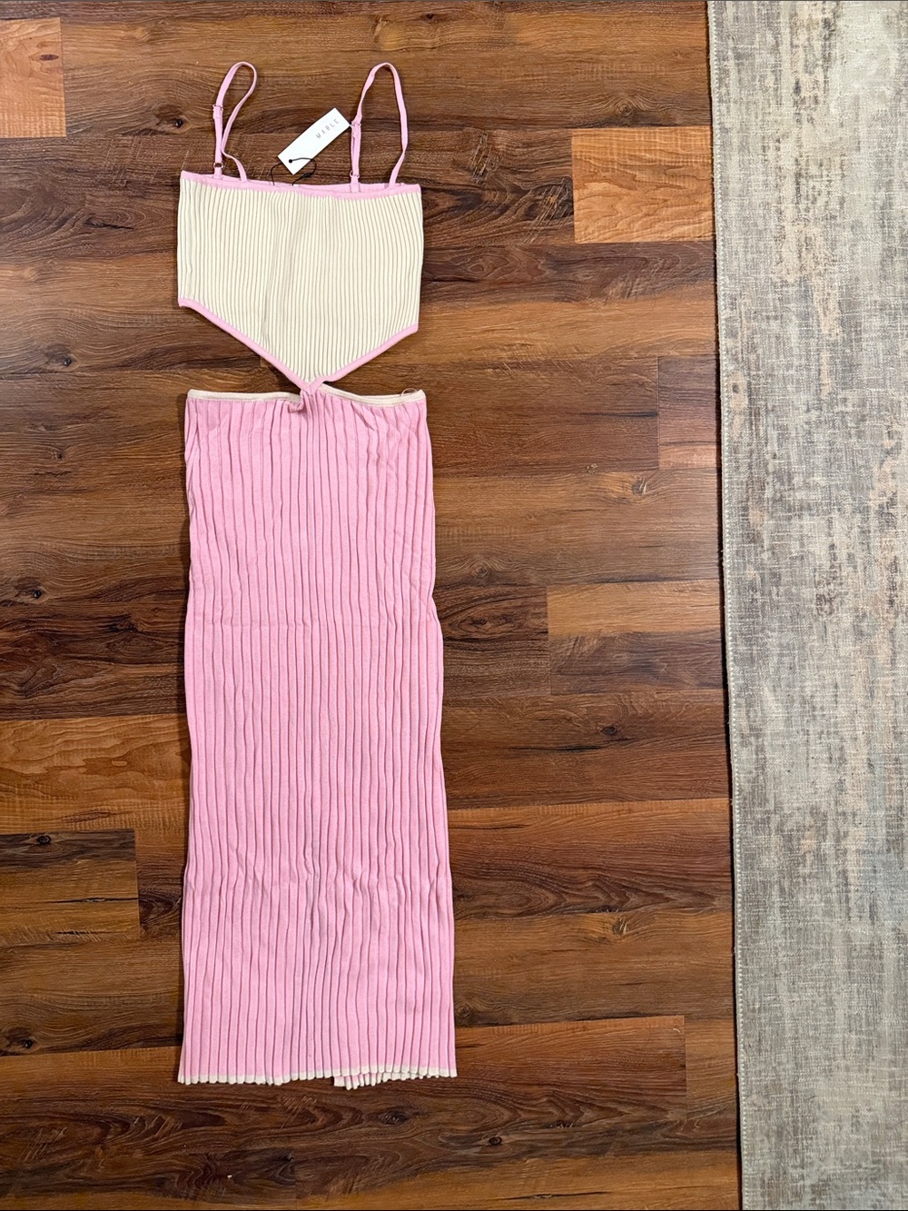 Pink & Cream Ribbed Dress